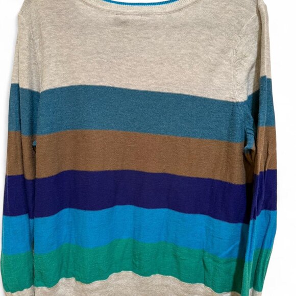 Lane Bryant Long Sleeved Grey Blue & Green Brown Striped Sweater w/Zipper Detail - Picture 5 of 5